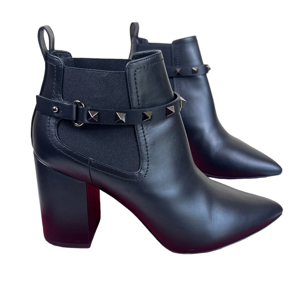 Valentino Garavani Rockstud Booties Black Leather Chelsea Ankle Boots 39 Shoes